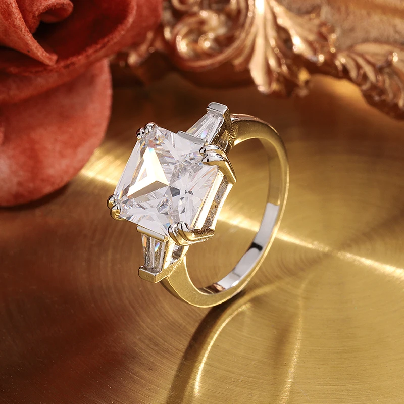 

Exquisite Hearts & Arrows Square Shape Diamond Princess Ring For Ladies 925 Silver Plated Jewelry Sets Anniversary Wedding Gift