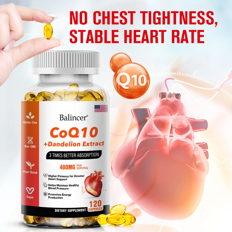 Coenzyme Q10 400mg Capsules - Dandelion Extract, High Absorption, Heart Cardiovascular Health, Energy & Antioxidant Support