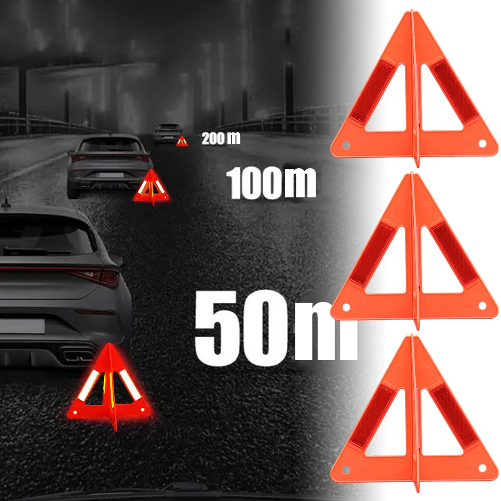 Car Reflective Triangle Plate Foldable Automobile Trunk Emergency Annual Inspection Triangle Sign Road Warning Signs Accessories