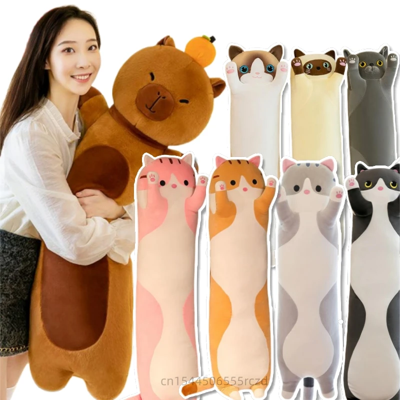 50-130cm Kawaii Long Cat Plush Doll Pillow Cat Dog Capybara Animal Soft Stuffed Plush Toy Home Decor Gift For Boys And Girls