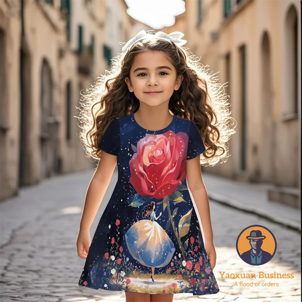 

2025 New Arrival Disney Snow White Girls 3D Cartoon Printed Dress Pretty Cool Cute Summer Kids​