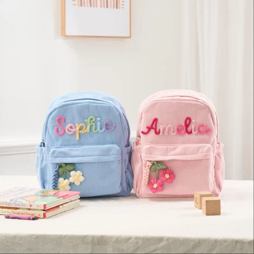 Personalized Mini Kids Backpack – Custom Name Small Toddler Bag, Corduroy Preschool Backpack, Baby Gift for Boys & Girls