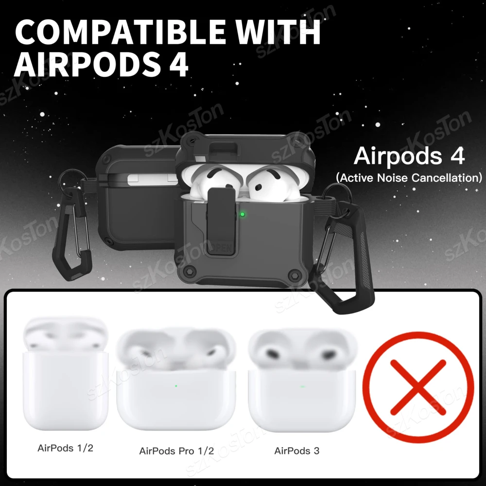 Casing AirPods 4, pelindung silikon anti syok dengan gantungan kunci untuk Apple Airpods 4th