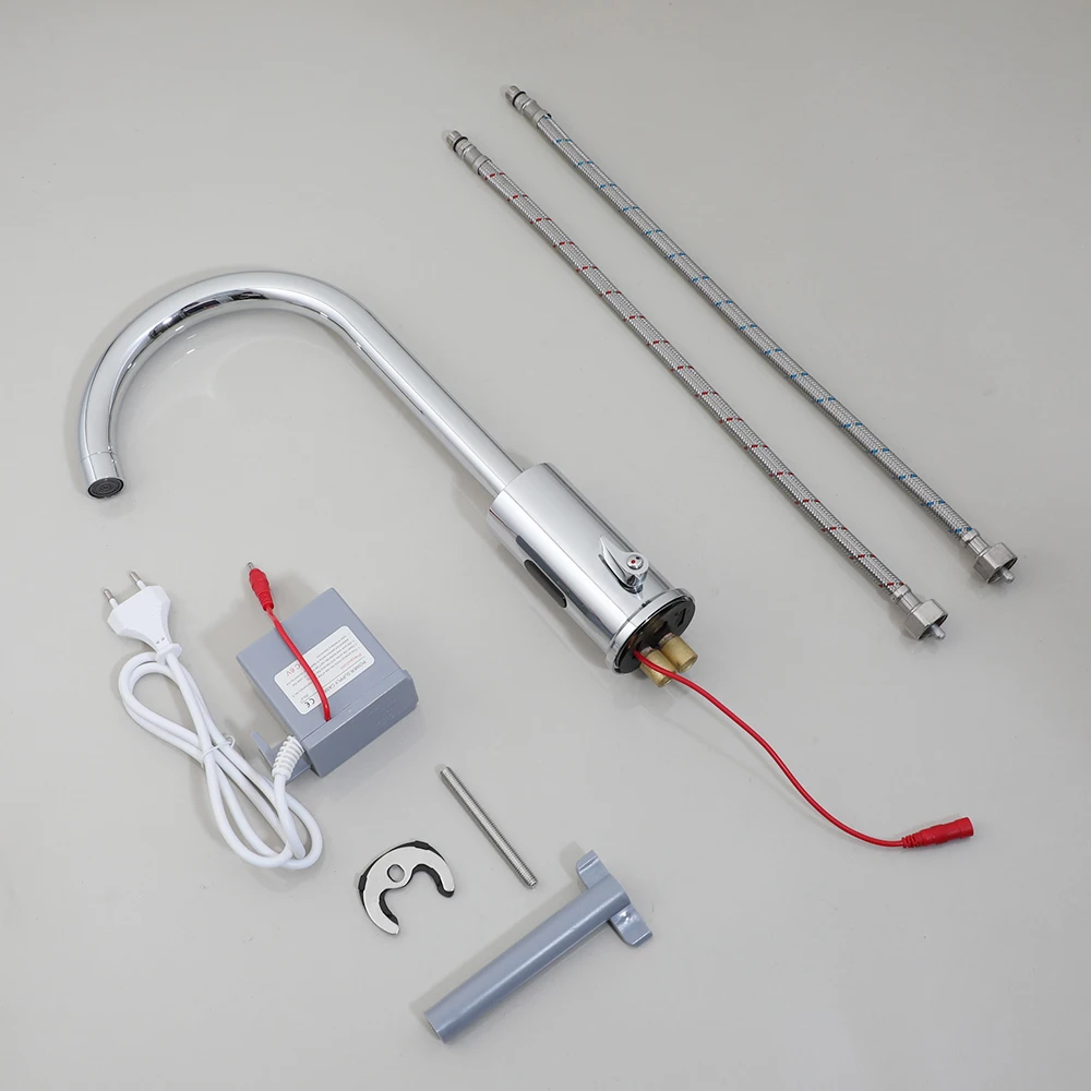 Torayvino Kitchen Faucet Chrome Finished Automatic Inductive Direct Current And Battery Power Faucets 180° Swivel Mixer Tap