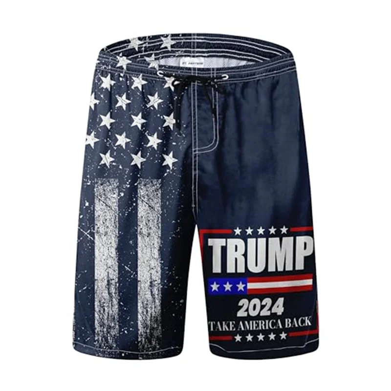 Fashion American Flag Trump 2024 Pattern Beach Short Summer Trend Streetwear 3D Printed Board Shorts Casual Oversize Swim Trunks