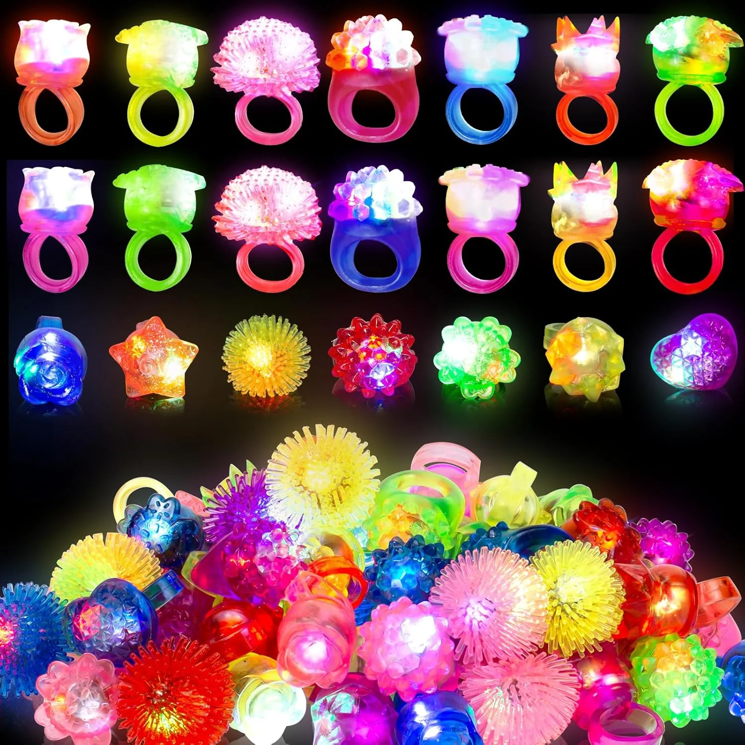 

10/20/50/100Pcs LED Blinking Jelly Rubber Rings Goodie Bag Classroom Prizes Fillers Favors Toys for Adults Kids Glowing Rings
