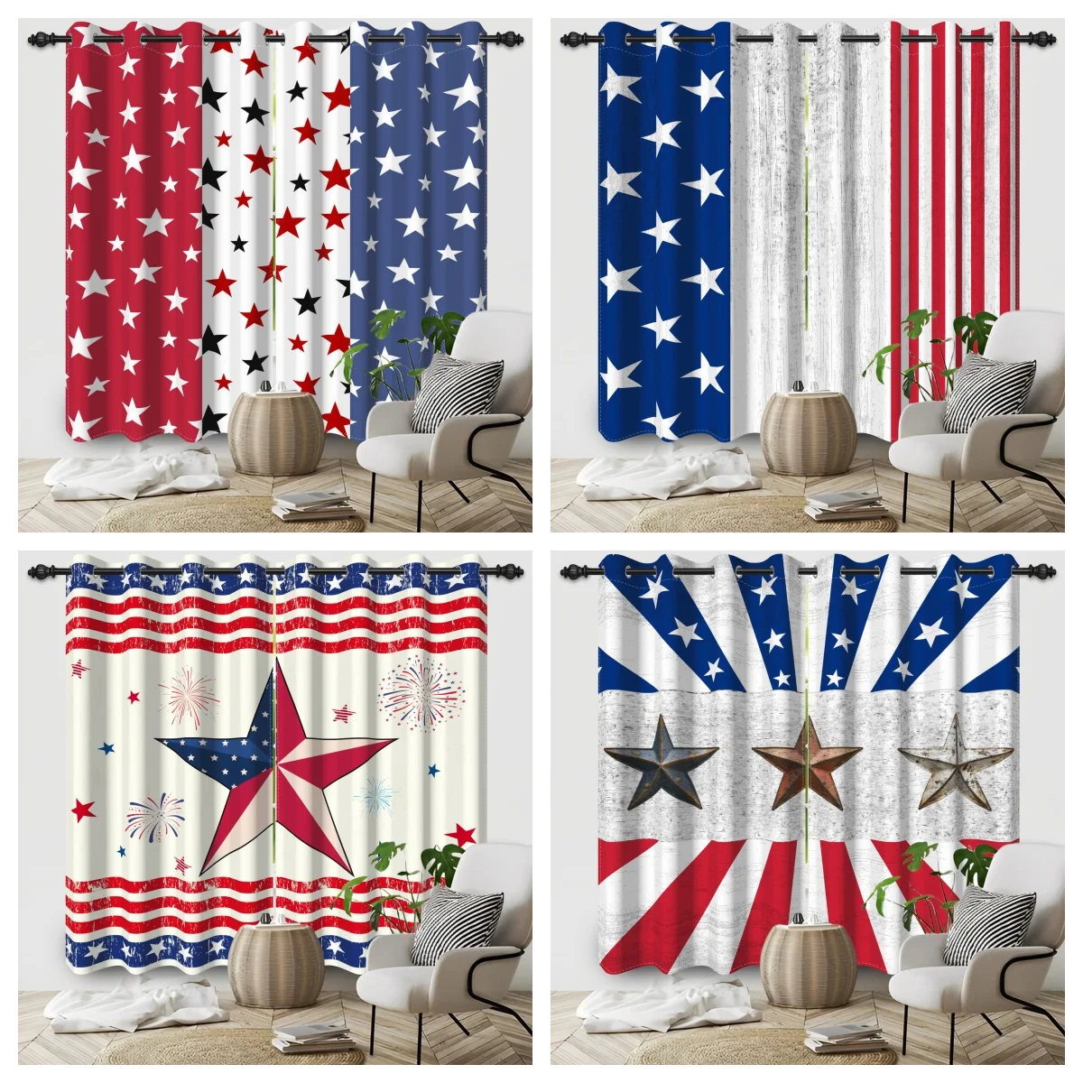 

Шторы ко Дню независимости США с узором в виде звезд и полос, для спальни, гостиной, декоративные шторы с люверсами для вечеринок