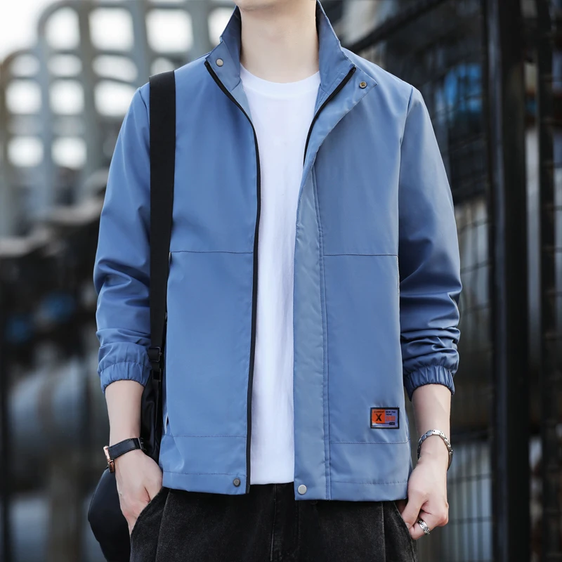 

Повседневная свободная куртка с воротником-стойкой, мужская простая куртка на весну и осень, новая трендовая брендовая верхняя одежда, удобный размер-стойка