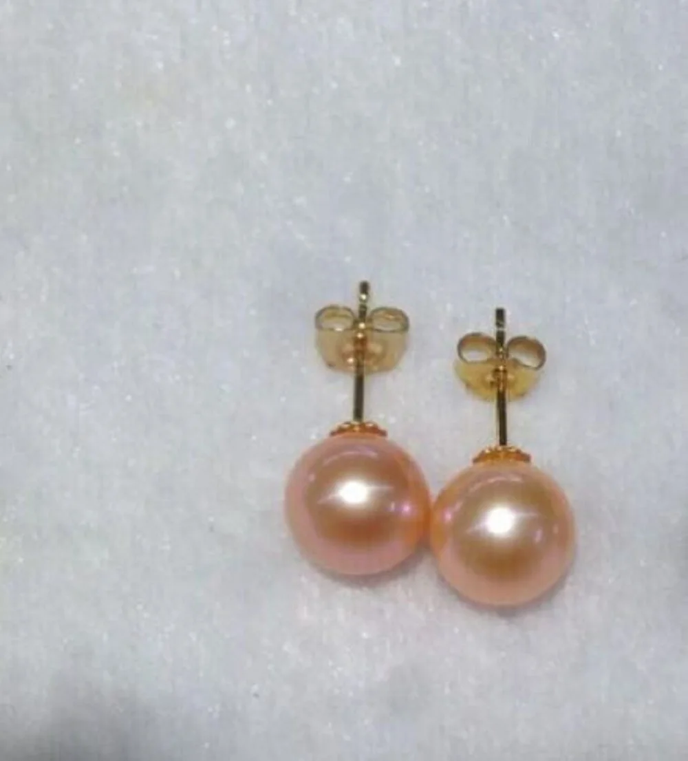 AAA+9-10mm Natural South  Sea Pink Round Pearl Earrings with 14k Gold Earrings fine jewelryJewelry Making