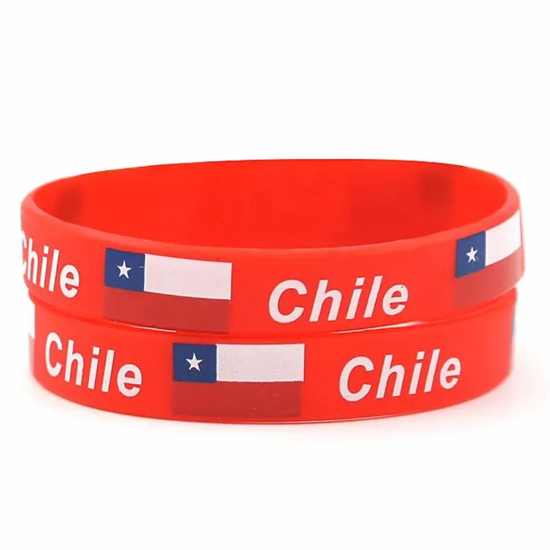 2pcs Chile Flag Silicone Bracelet Sport Game Wristbands National Flag Wrist Strap for Men Women Rubber Band Fashion Accessories