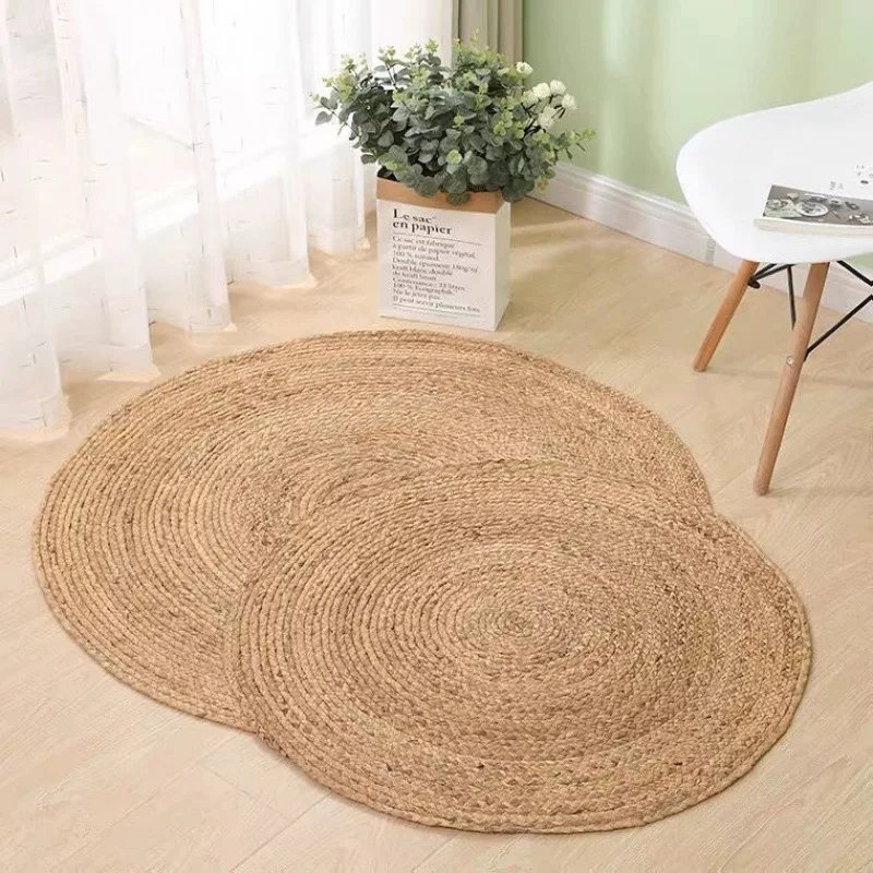 Hand-woven Rattan Carpet Round Straw Jute Carpet Hotel Garden Style Living Room Coffee Table Water Water Grass Gourd Carpet For