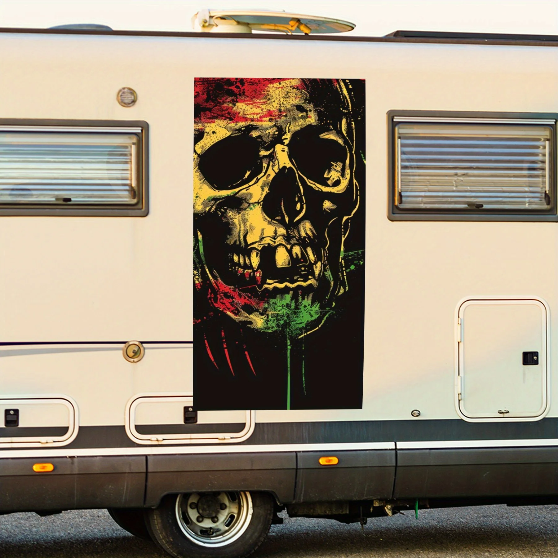Skull with Colorful Pattern,Vinyl Decal for motorhome car door, Waterproof Self - Adhesive Vinyl Stickers for Vehicle Tail and B