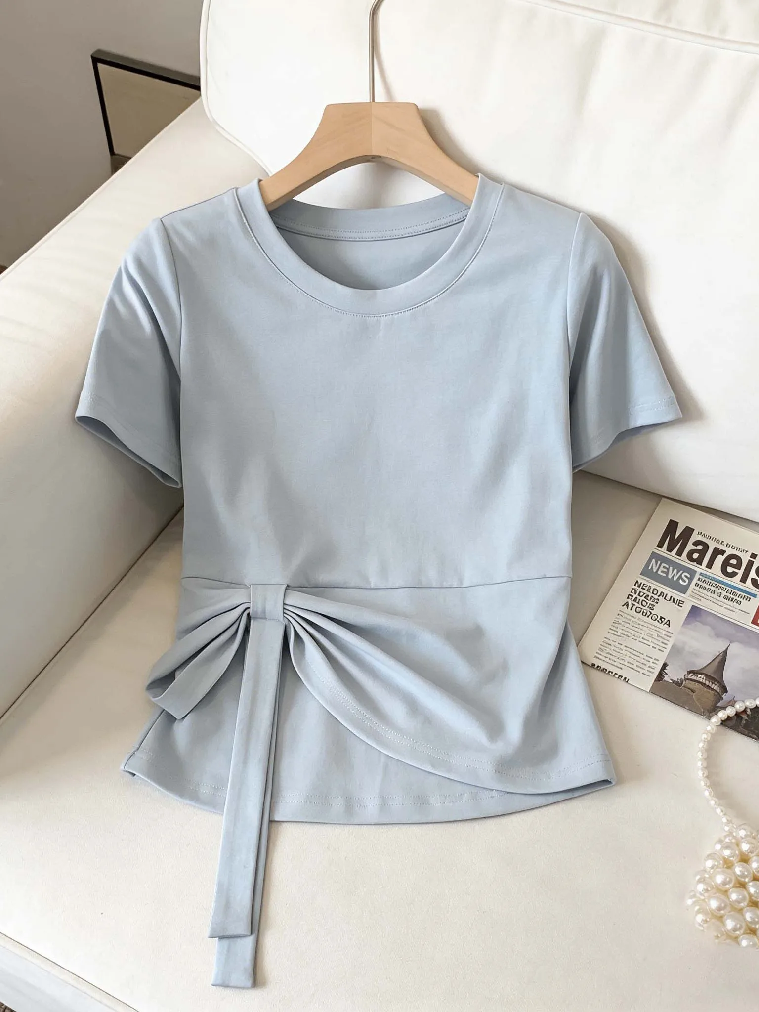 

plus Size Summer T-Shirt round Neck Short Sleeve Casual Design Sense Splice Women's Top Breathable Skin-friendly Versatile