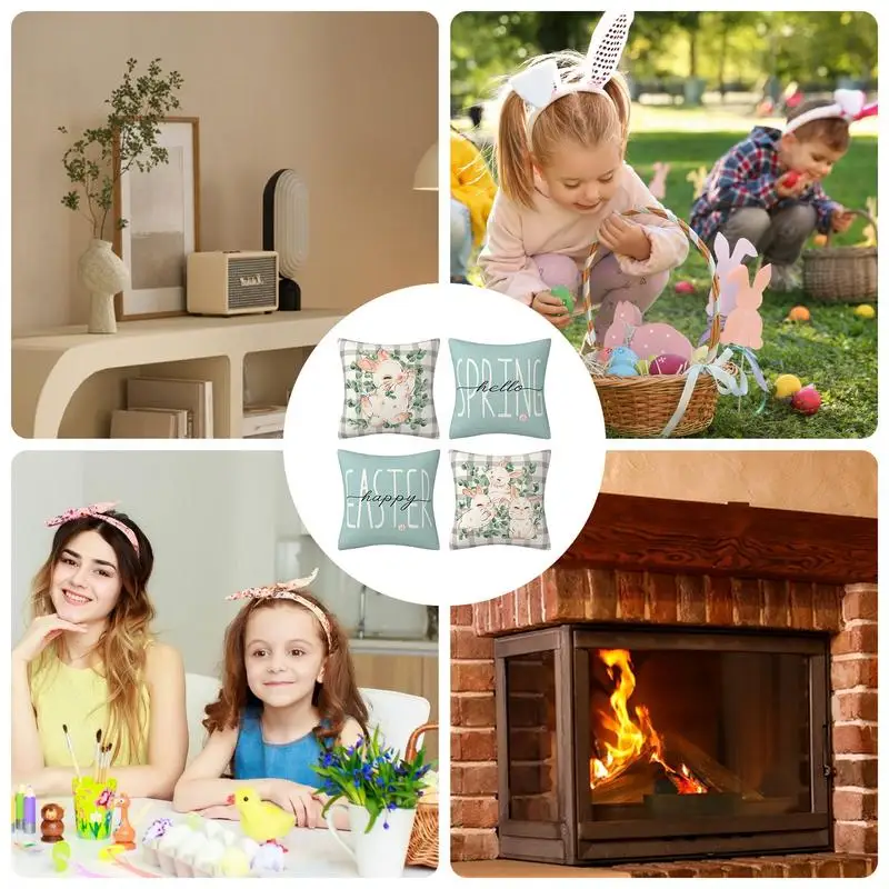 Spring Pillow Covers 18x18 Eucalyptus Leaves Hello Spring Cushion Case Decoration For Sofa Couch Set Of 4 With Invisible Zipper