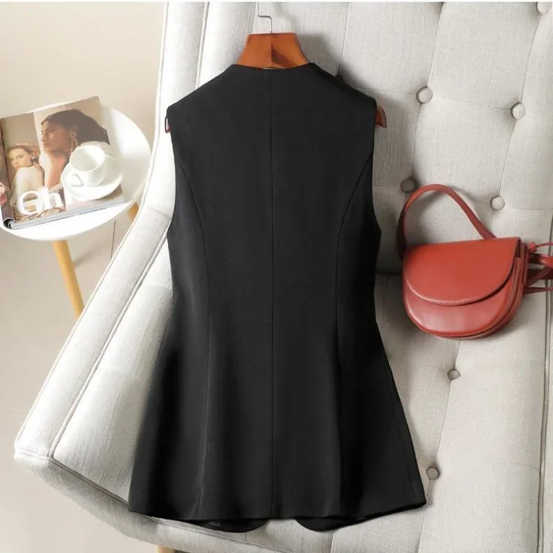 New Women's Vest Jacket Fashion Sleeveless Buttons Blazer Vests Coat Korean Office Lady Femme Waistcoat Tops Plus Size E5173