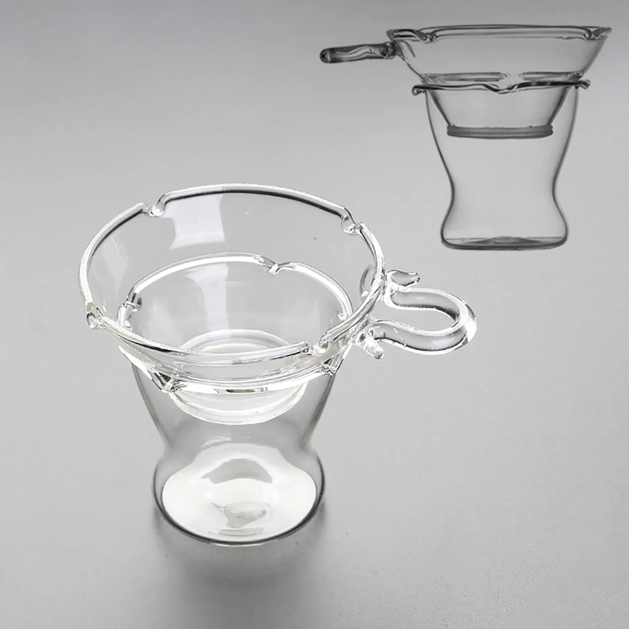 Clear Heat Resistant Glass Tea Funnel Filter Strainer with Conical Stand Holder