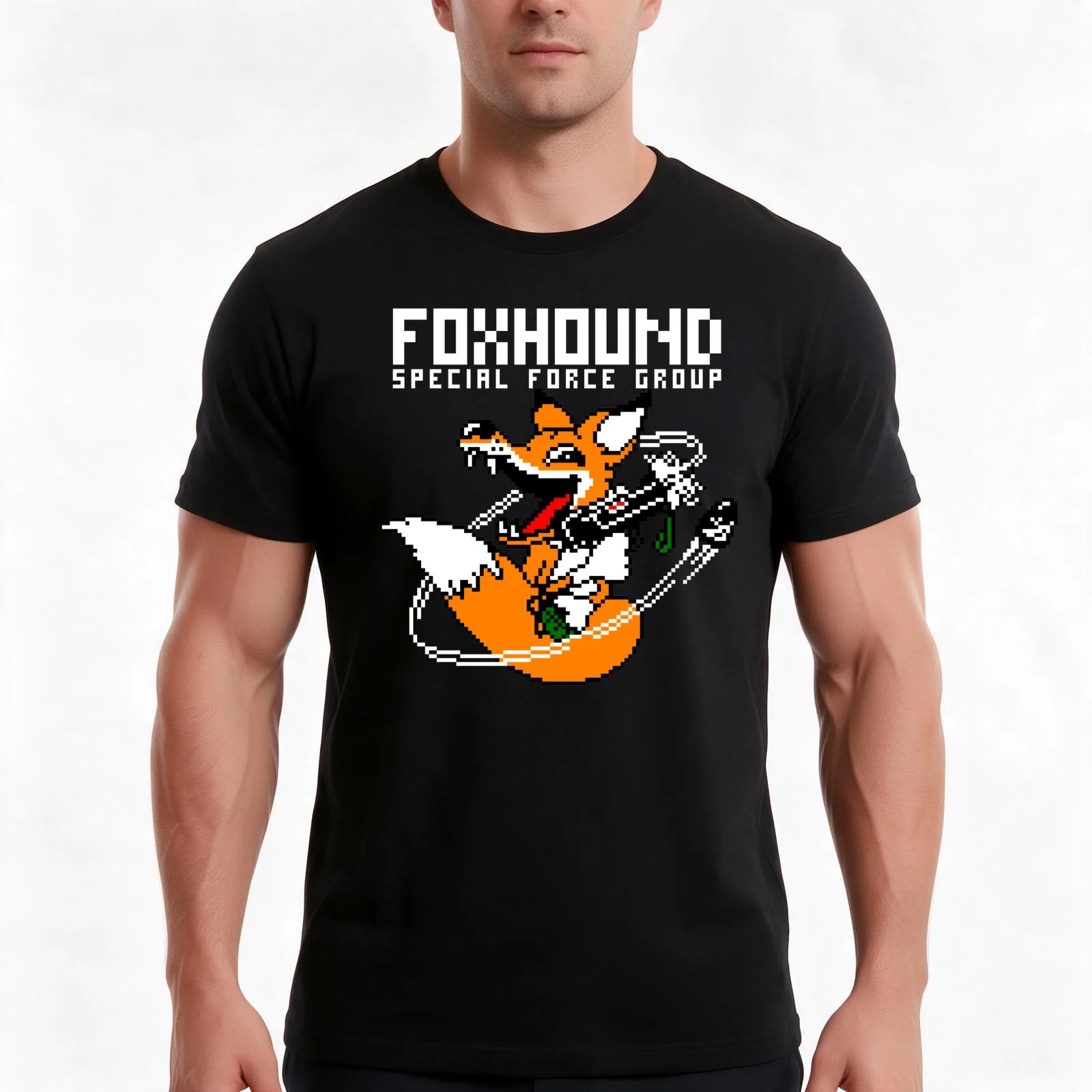 FOXHOUND PIXELART FOX WHITE T-Shirt, Summer Casual Cotton Tee, Oversized Streetwear Tops, Vintage Graphic Print, 100% Cotton