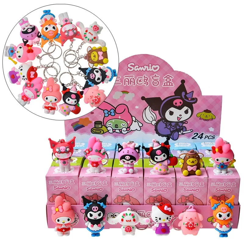 

24 шт./компл. Sanrio Hello Kitty Kuromi слепая коробка аниме фигурка модель брелок кулон декоративная игрушка для детского подарка на день рождения
