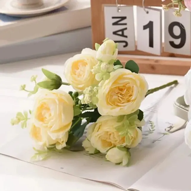 30cm Rose Pink Silk Bouquet Peony Artificial Flower 5 Big Head 4 Small Bud Bride Wedding Home Decoration Artificial Flower 5