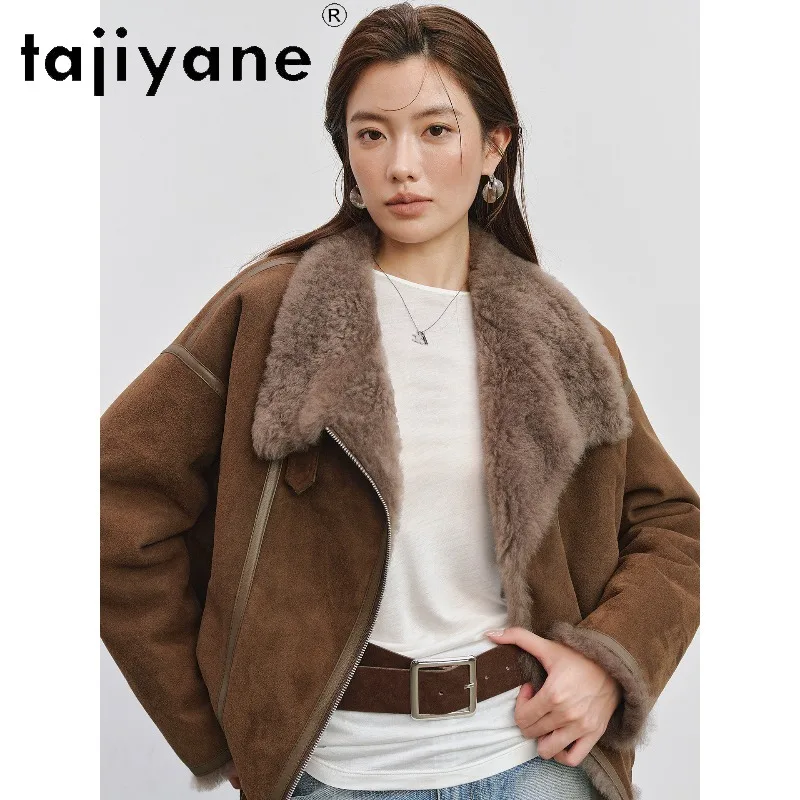 TAJIYANE Merino Sheep Fur Shearling Jackets Short Overcoat Winter Real Fur Coat Woman Clothing Windproof Outerwear Loose Пальто
