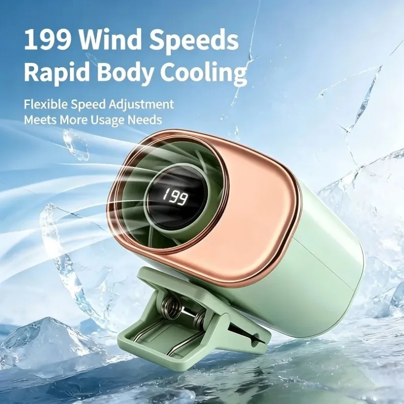 Outdoor Fan 199 Speed Waist Clip Mini Portable Brushless Motor Digital Display 360° Rotatable Type-C Rechargeable Orange