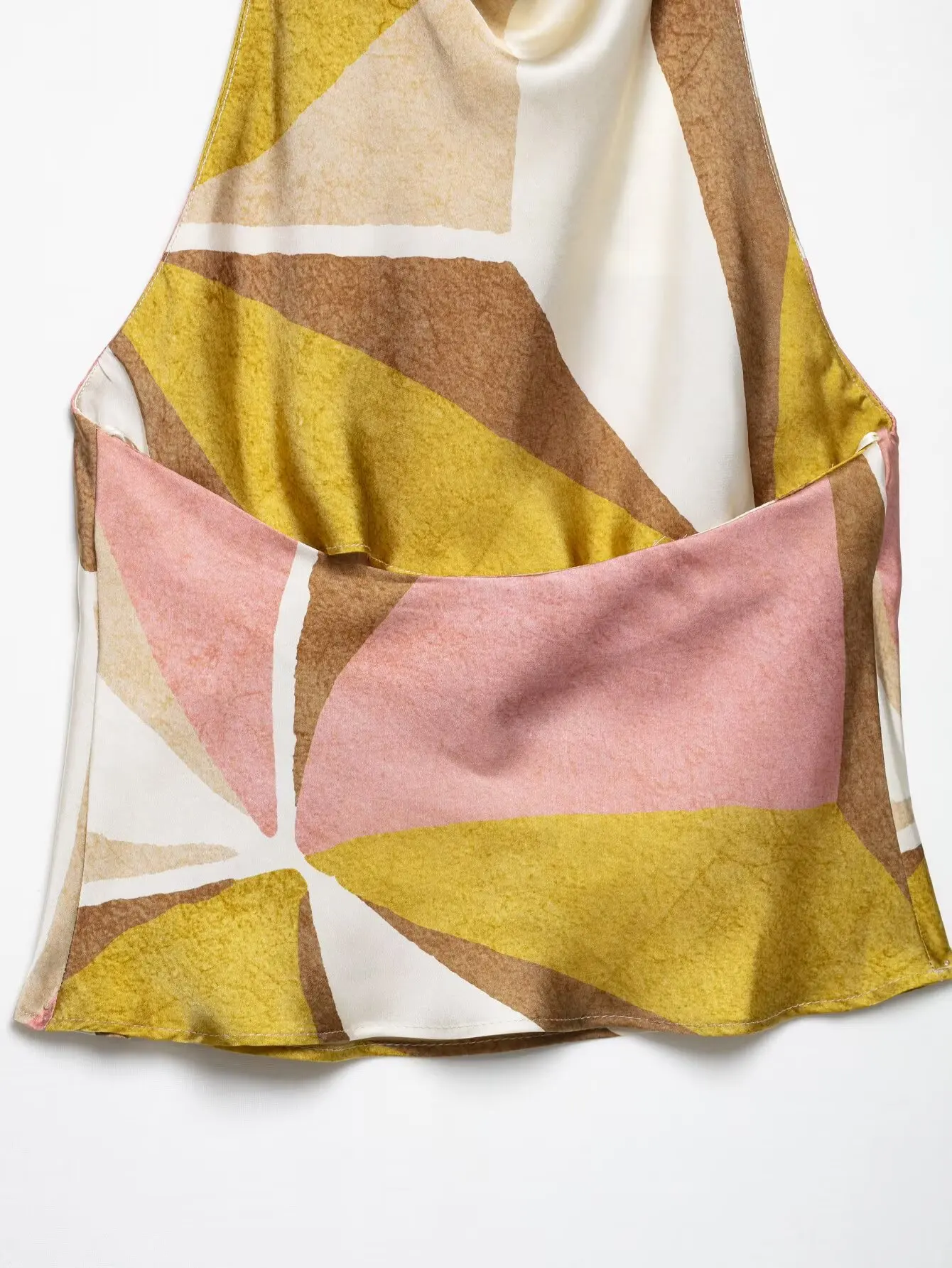 Zevity 2025 Women Chic Geometric Print Halter Camis Tank Lady Backless Casual Slim Shirt Summer Beach Wear Blouse Tops LS9173