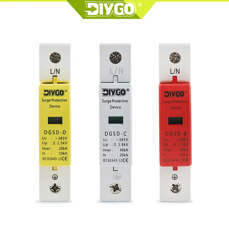 DIY GO AC SPD 1P 10~20KA 20~40KA 30~60KA House Surge Protector Protection Protective Low-voltage Arrester Device 385V