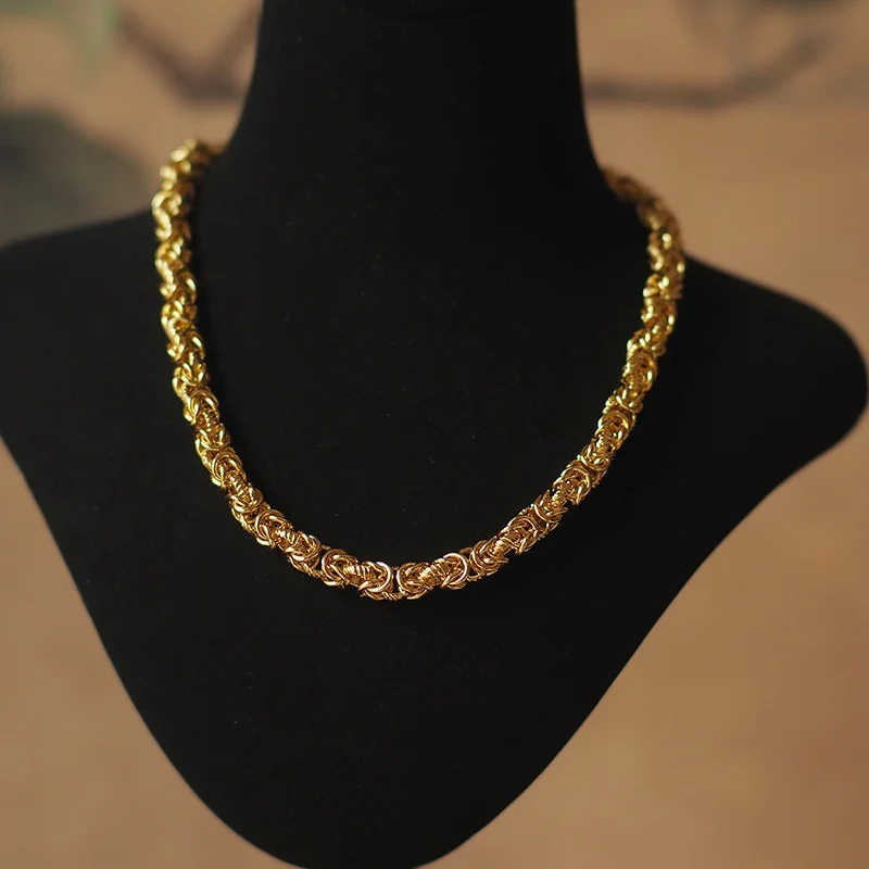 1920s American Costume Jewelry Anti-rust Genderless 18K Gold Filled Knitted Chain Neck Choker Antique Women Men Necklace Jewelry