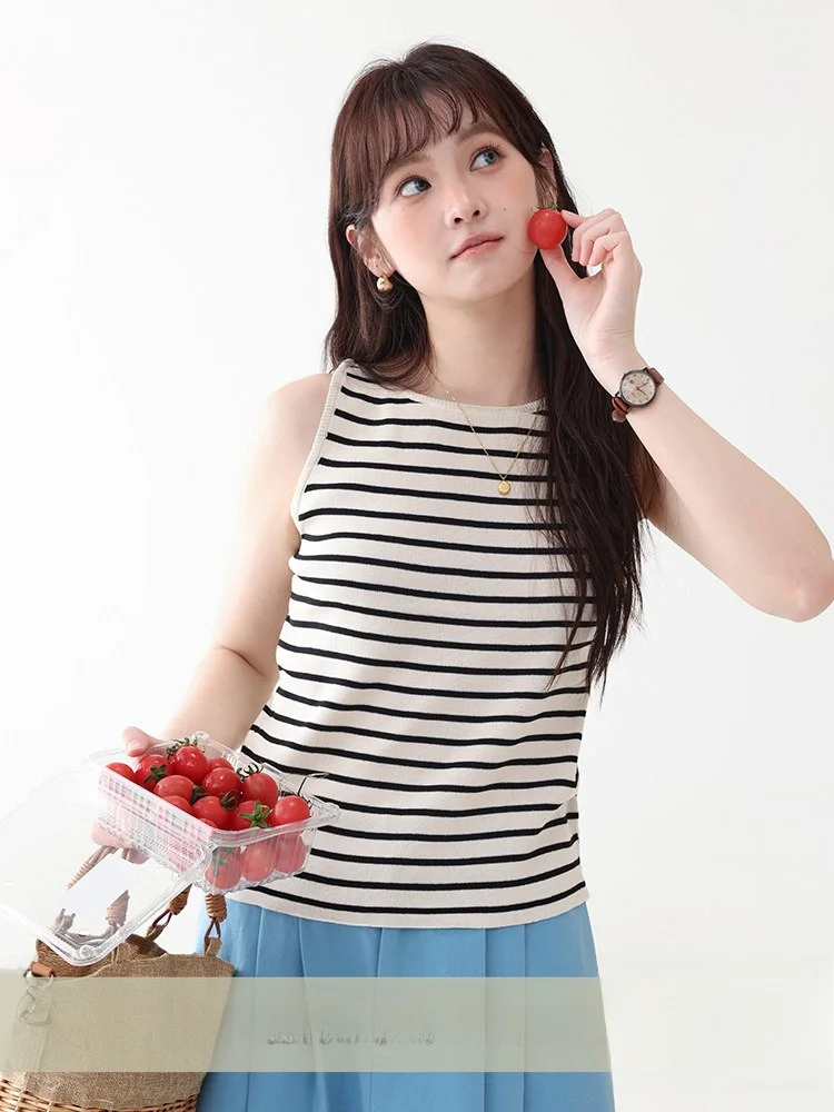 

AMUU North Island Knitted Vest Striped Color Block Sleeveless Top Women's Regular Fit Summer New Style Slimming Inner Wear