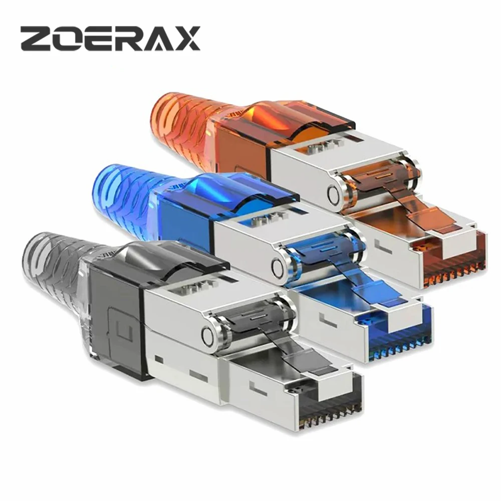 ZoeRax RJ45 CAT8 Cat7 CAT6A Złącze beznarzędziowe, beznarzędziowa wtyczka terminacyjna RJ45 wielokrotnego użytku ekranowana do kabli Ethernet 10 Gb/s POE