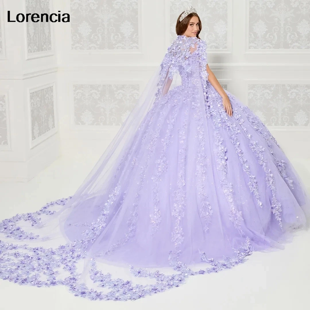 Lorencia Lilac Quinceanera Dress 2024 Ball Gown Floral Lace Applique Beaded With Cape Corset Sweet 16 Vestidos De 15 Años YQD775