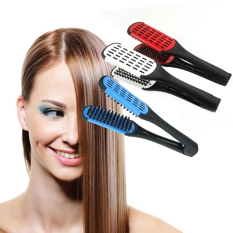 Lightweight Double Sides Clamp Boar Bristles Anti-Static Straightening Hair Brush Health Care V Type Elastic Hair Styling Comb