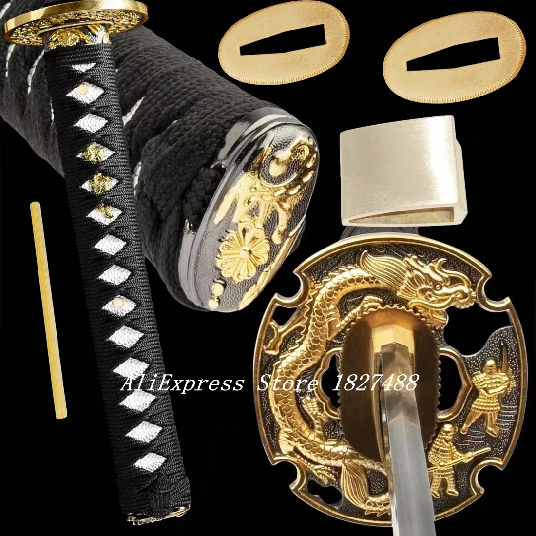 Dragon Guard HandGuard Real Katana/Wakizashi Japanese Samurai Sword Fittings Set Tsuba+Fuchi+Kashira+Menuki+Handle+Habaki+Seppa