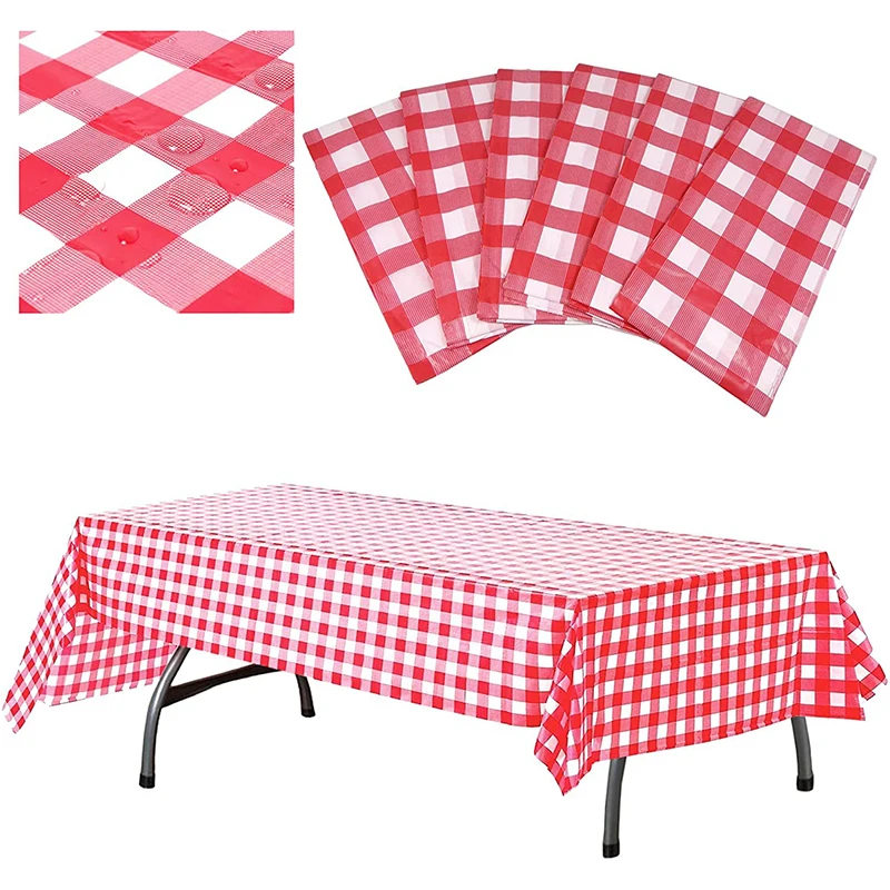 1pc Plastic Plaid Table Cover Rectangular Tablecloth Red And White Picnic Disposable Table Cloth For Birthday Party Decorations