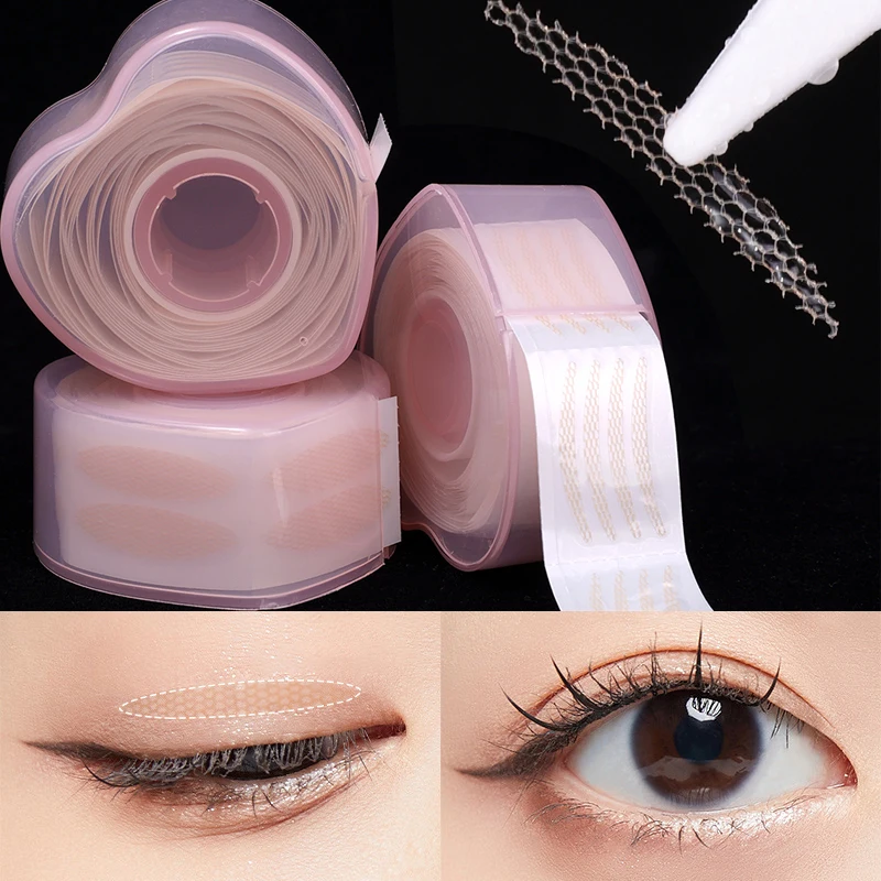 360/600pcs เทปตาสติกเกอร์ที่มองไม่เห็น Double Fold Eyelid Lace PASTE CLEAR Beige Stripe Self-กาวเทปแต่งหน้าเครื่องมือ