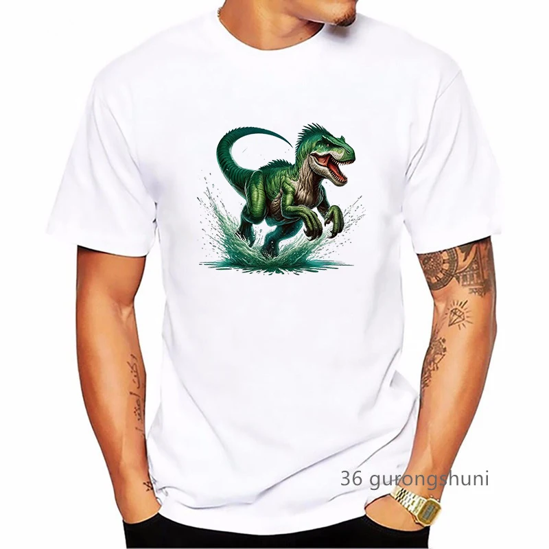 Dinosaur Animal Printed T Shirt Men'S Clothing Summer Short Sleeve Tshirt Homme Harajuku Shirt Streetwear