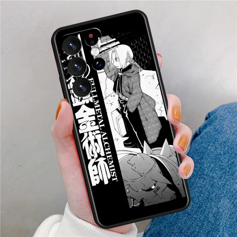 Fullmetal Alchemist Edward Elric Phone Case For Samsung Galaxy S24 S23 S22 S21 S20 S10E Ultra Plus Lite FE Black Silicone Cover