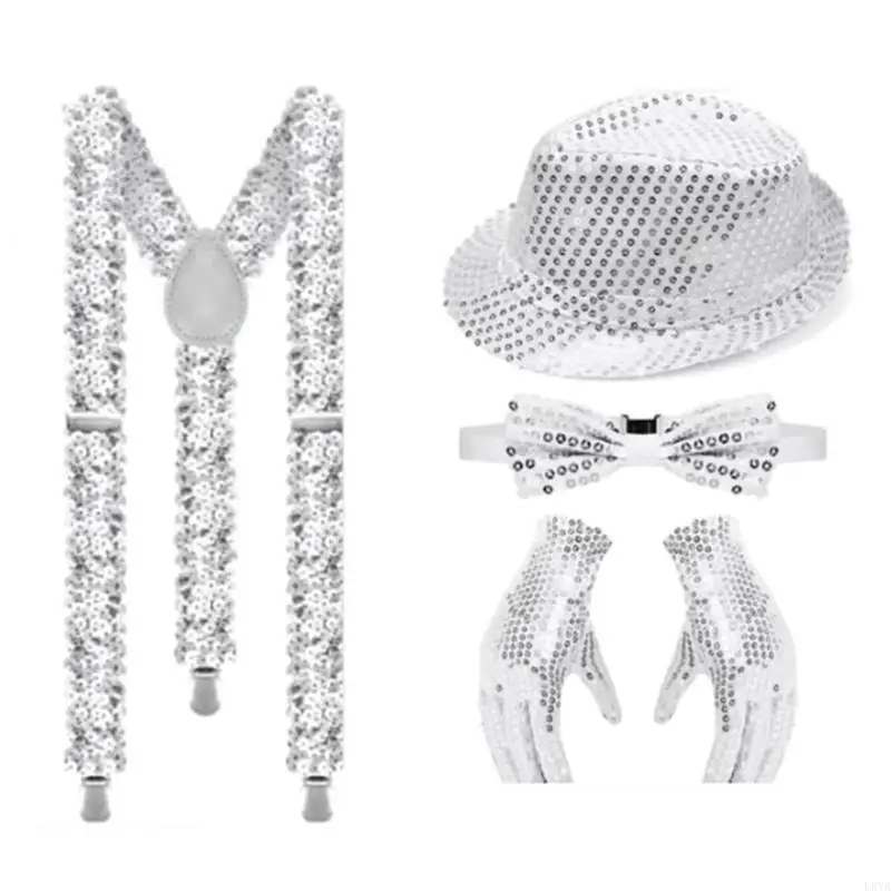 

L5YA Classical Short Brims Magicians Hat Cool Bowtie Necktie Sequined Glove for Stage