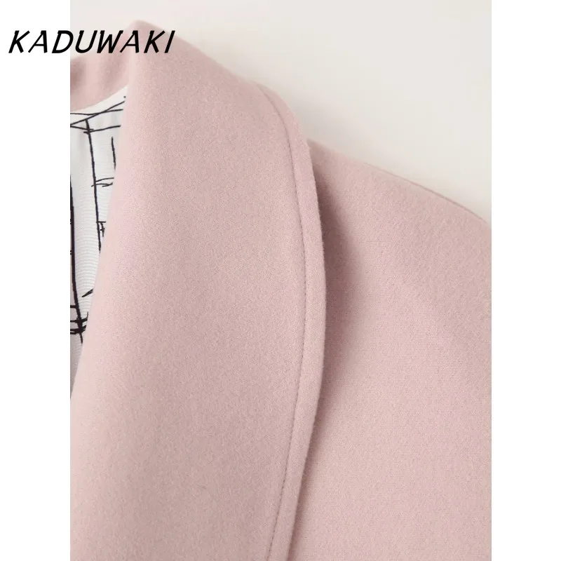 KADUWAK Fall and Winter Classic High Collar Long-sleeved Wool-blend Coat Fashion Retro Lady Style Tie Belt Versatile Jacket 방수자켓