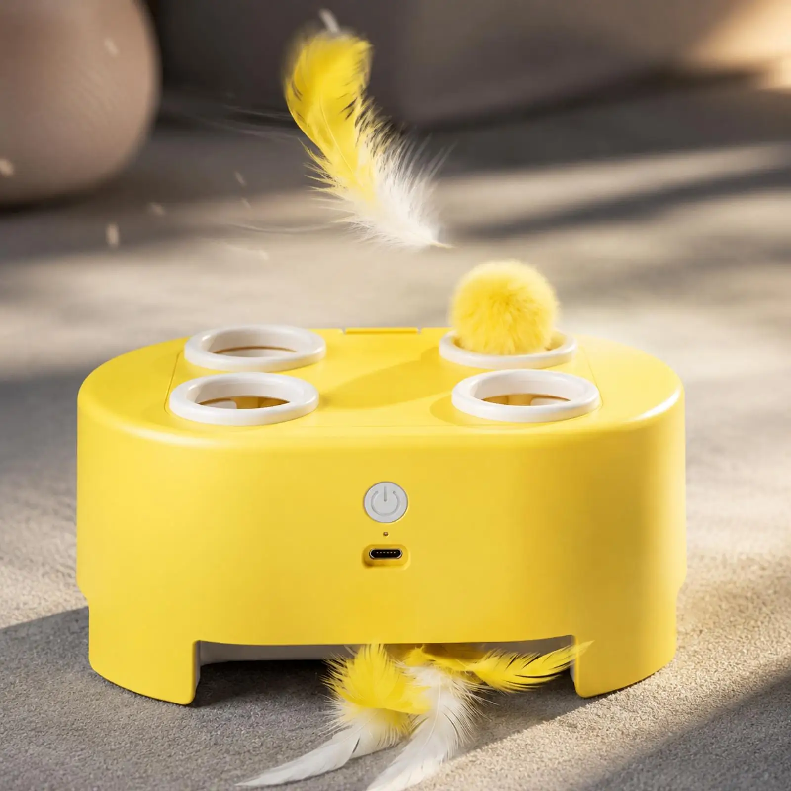 Cat Play Game Toy with Feather Attachments and Circular Board Design for Interactive Solo Play Rechargeable Electric Movement