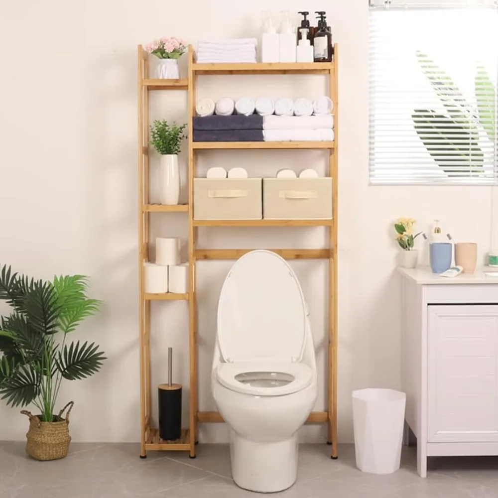 

Shelf for Bathroom Decorations and Accessories Laundry Restroom Over The Toilet Storage With Basket and Drawer Natural Organizer