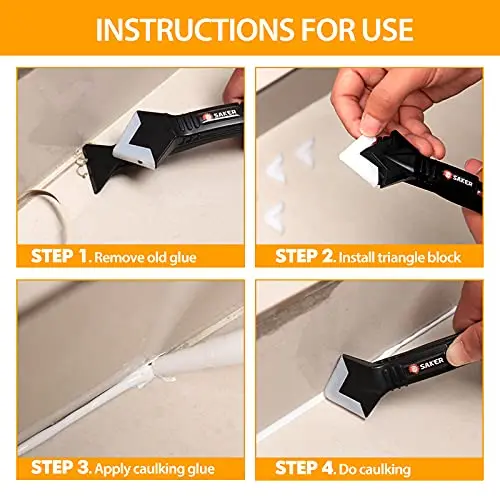 Saker 3 In 1 Silicone Caulking Tool Sealant Finishing Tool Grout Remove Scraper Caulk Remover Glass Glue Angle Scraper Stainless