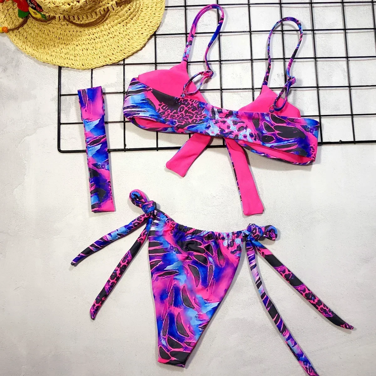 Costume da bagno bikini sexy da donna push up costume da bagno bikini con fiocco con stampa colorata set costume da bagno bikini da spiaggia femminile con fascia