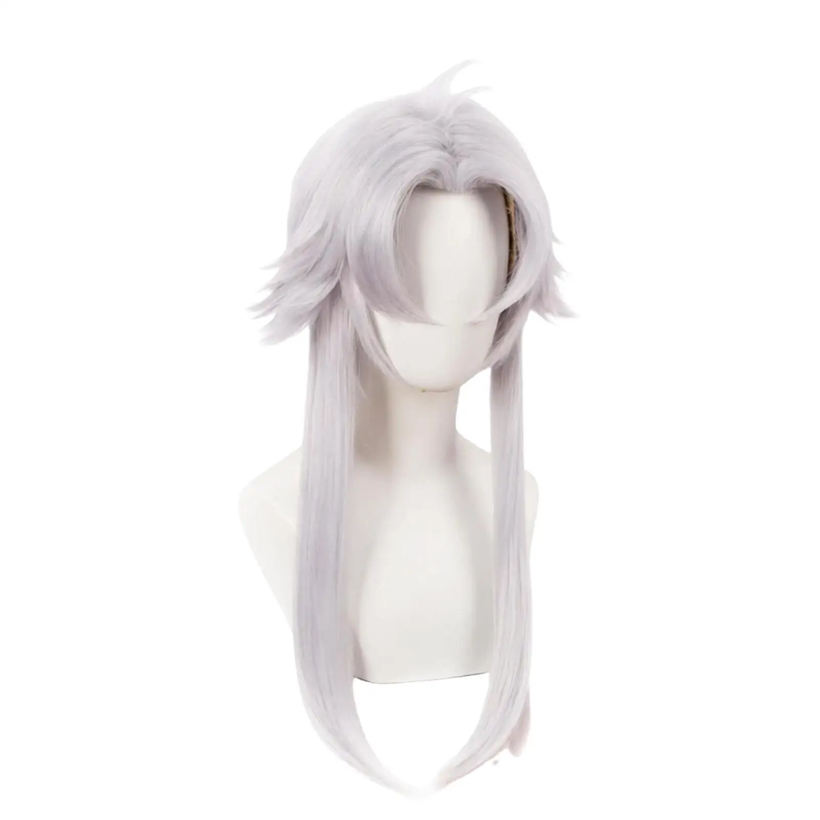 Pierrot Cosplay Wig Game Men Silver White Long Straight Wig with Bangs Heat Resistant Synthetic Hair for Halloween