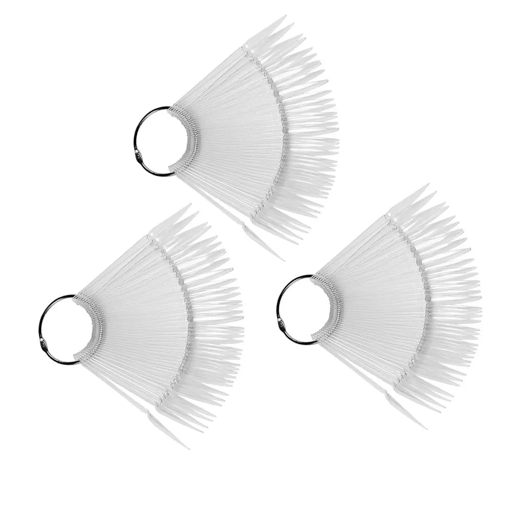 Juego de 3 puntas en forma de abanico, Kit de práctica, palos de exhibición transparentes para entrenamiento artístico, paleta de colores, puntas de práctica de uñas, tarjeta de exhibición de uñas