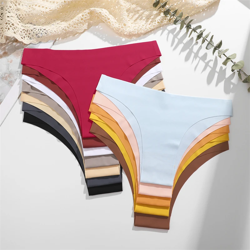 3Pcs Ultra-thin Seamless Silk Underwear Women\'s Panties Sexy Low-Waist Stretch Bikini Solid Color Briefs Lingerie XS-XXL Fashion