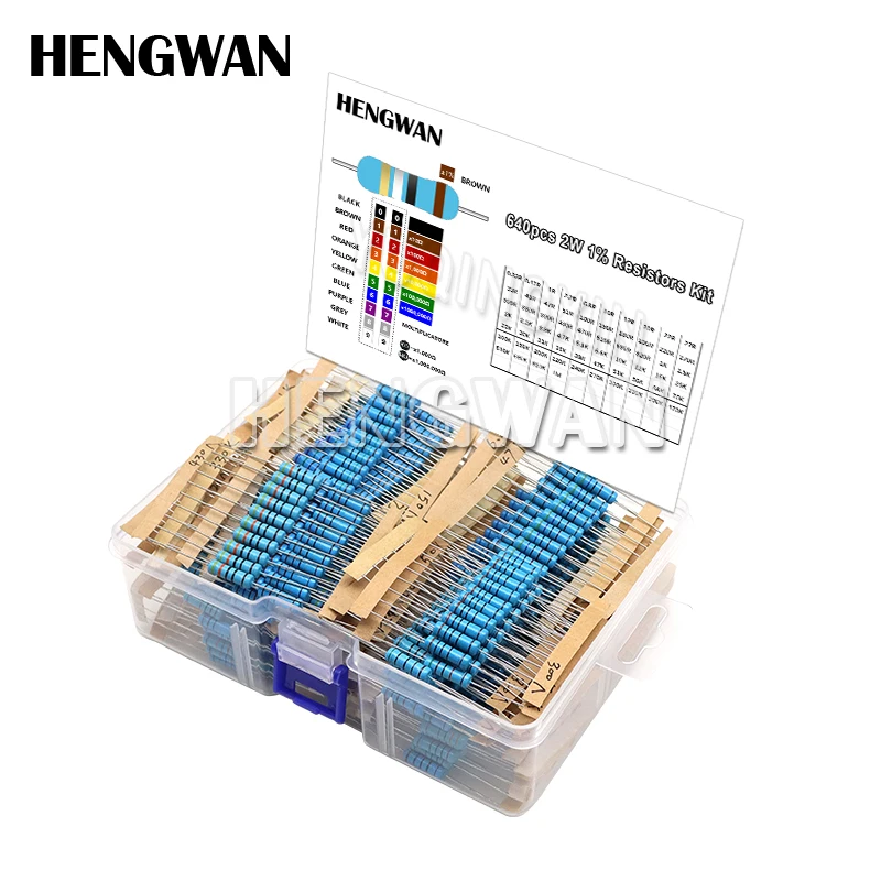 640pcs 2W Metal Film Resistor Kit 1% 0.33R - 1M ohm 64ValuesX10pcs Resistance Set Assortment Pack