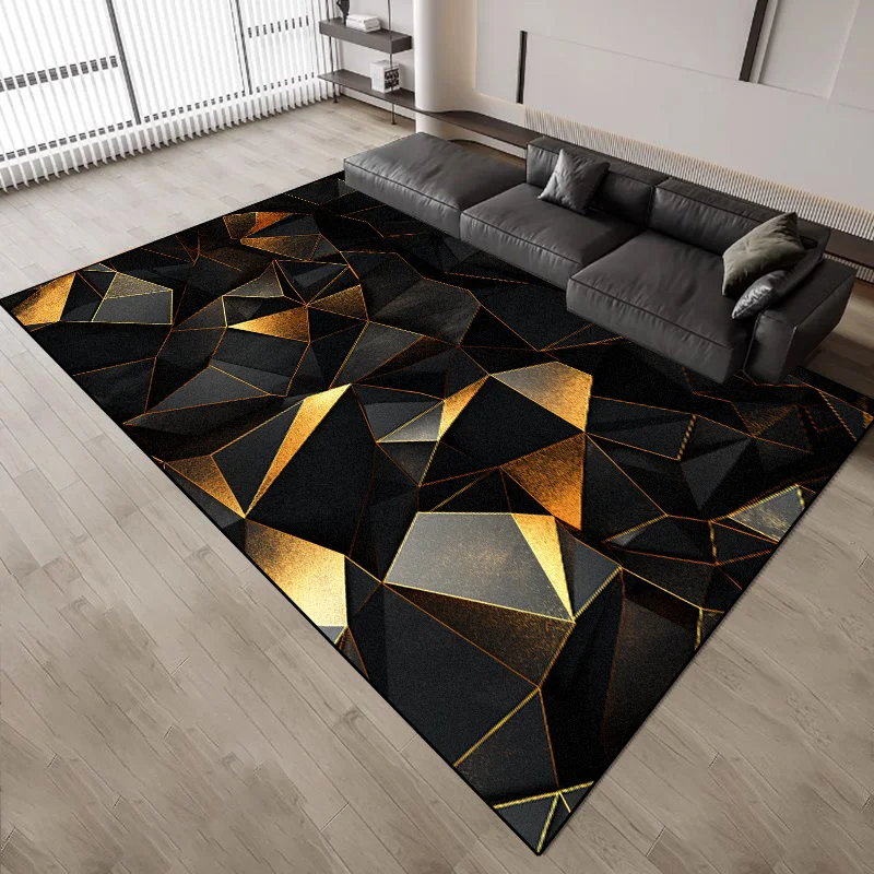 Black Decoration Home Carpet Living Room Luxury Golden Geometry Carpets Parlour Sofa Area Floor Mat Room Decor Soft Rug Washable