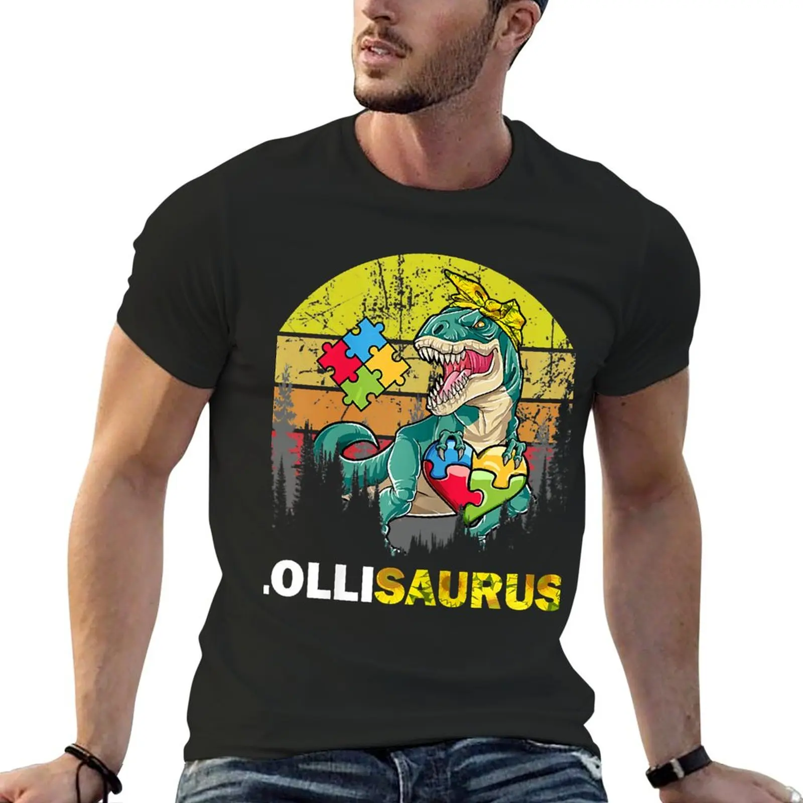 

Womens Lolli Saurus Auntsaurus Autism Awareness Dinosaur Sunflower T-Shirt oversized graphic tee mens white t shirts