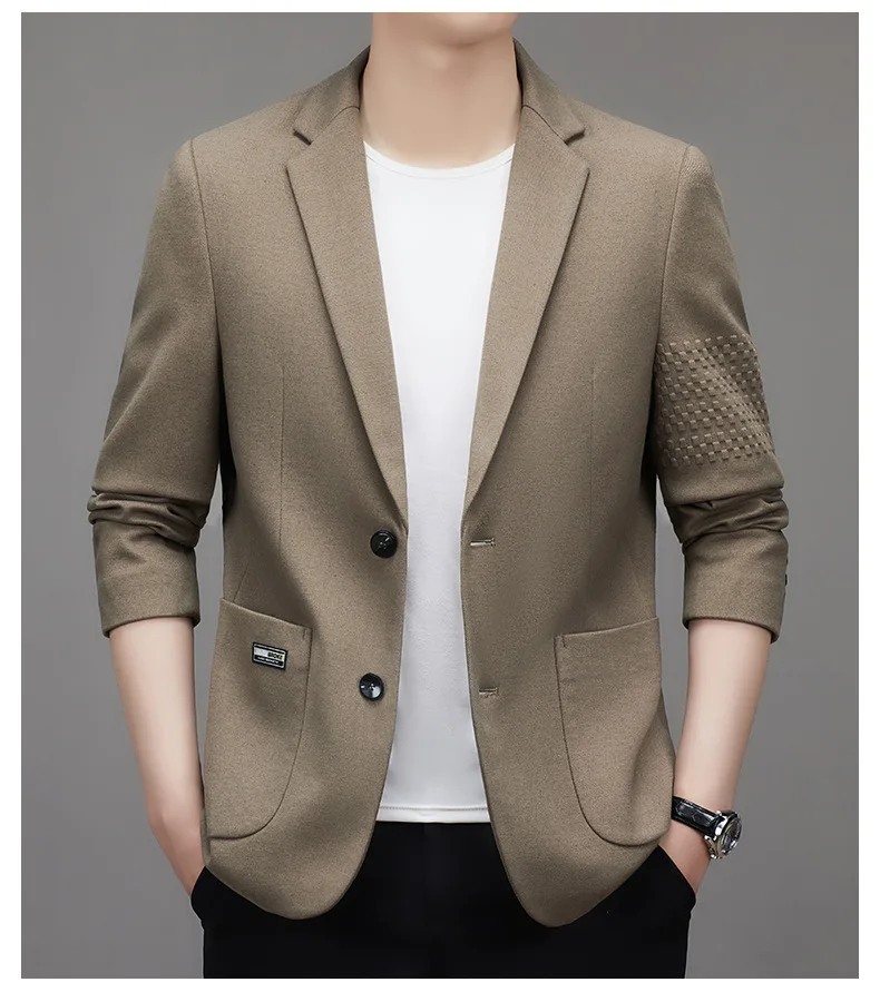 Spring Fall Suit Commute Casual Blazer for Men Brand Suit Stretch Brushed Suede Slim Fit Single Breasted Suit Jacket Simple Coat